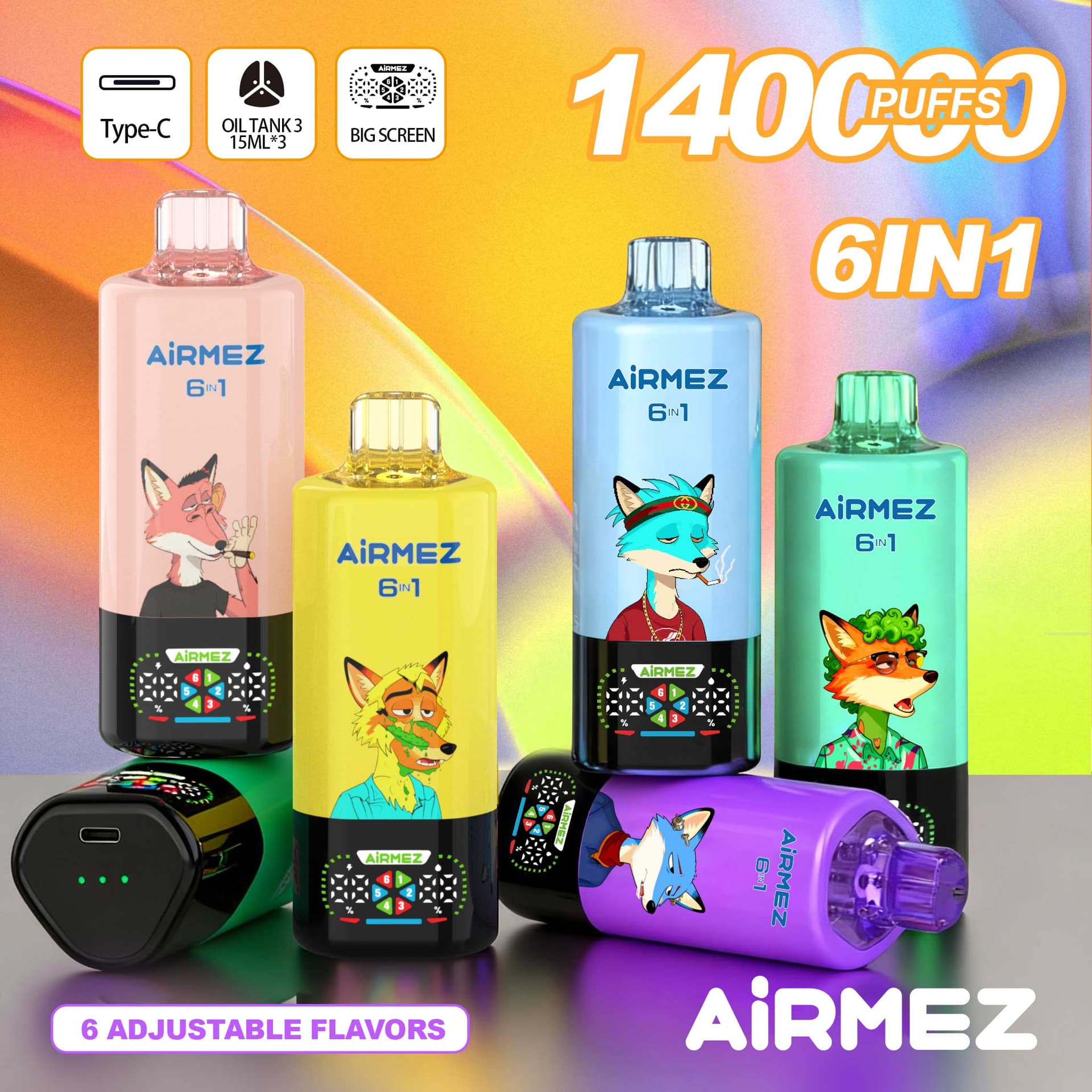 Airmez Fox 6-in-1 140000 Puffs | Multi-Flavor | EU Stock