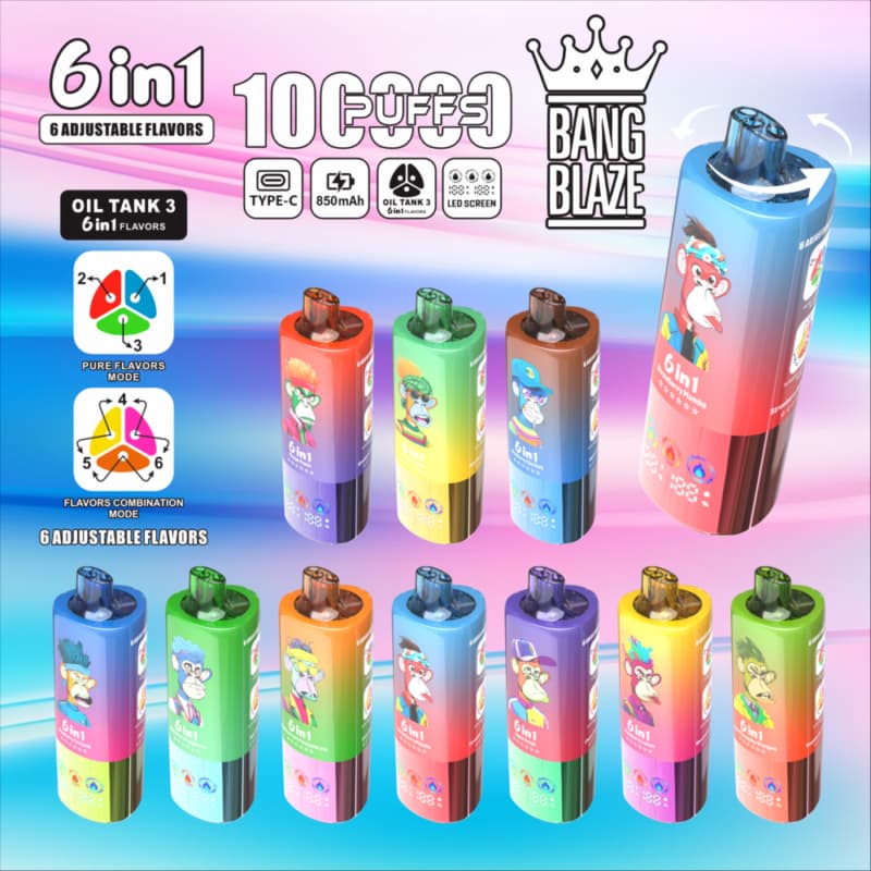 Use 100k BANG BLAZE 100000 Puffs Vape 6 in 1 Flavors EU Warehouse
