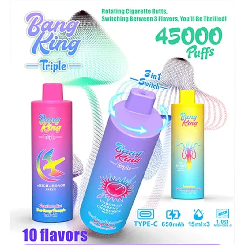 Use 45k Bang King Triple 45000 Puffs Vape 3 IN 1 Flavors