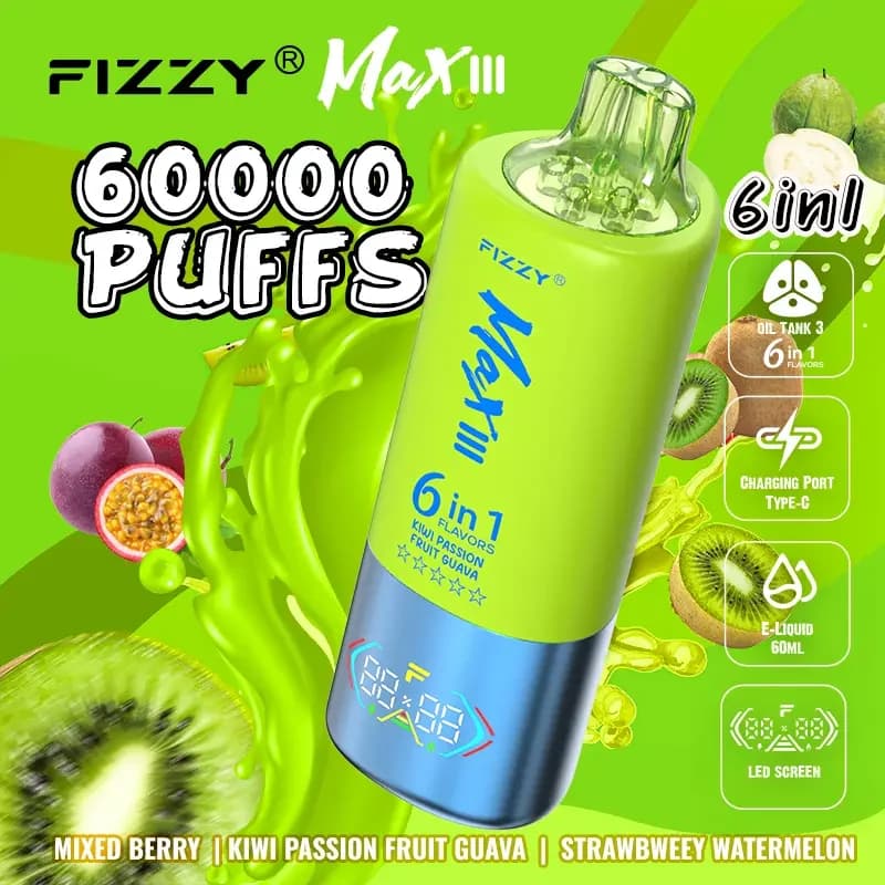 Use 60k Fizzy Max lll 60000 Puffs Vape 6 in 1 Flavors LED Display EU Warehouse